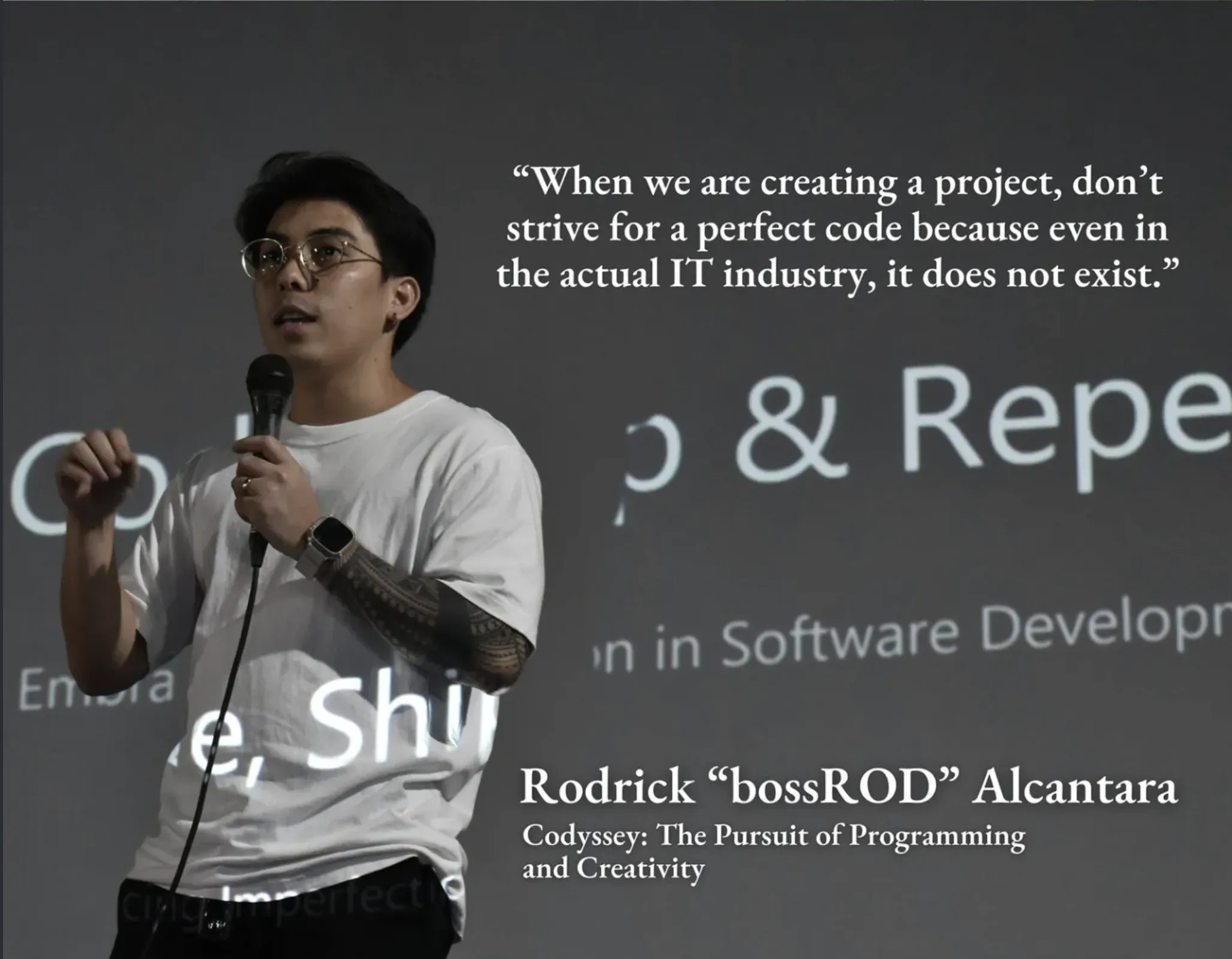 Rodrick Alcantara with attendees at an event