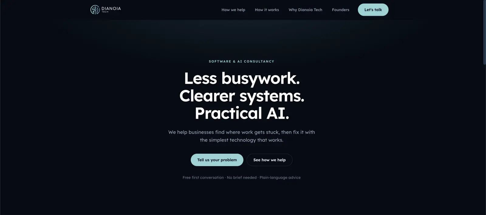 Screenshot ng Dianoia Tech website